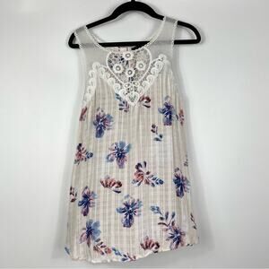 Fylo Women's Sleeveless Floral Lace Blouse Back Button Up Semi Sheer Large